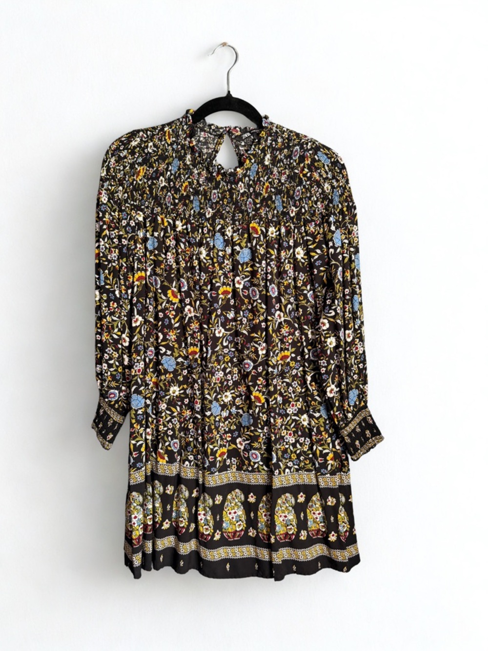 Zara Black Floral Dress with Blue, Yellow and Red Accents
